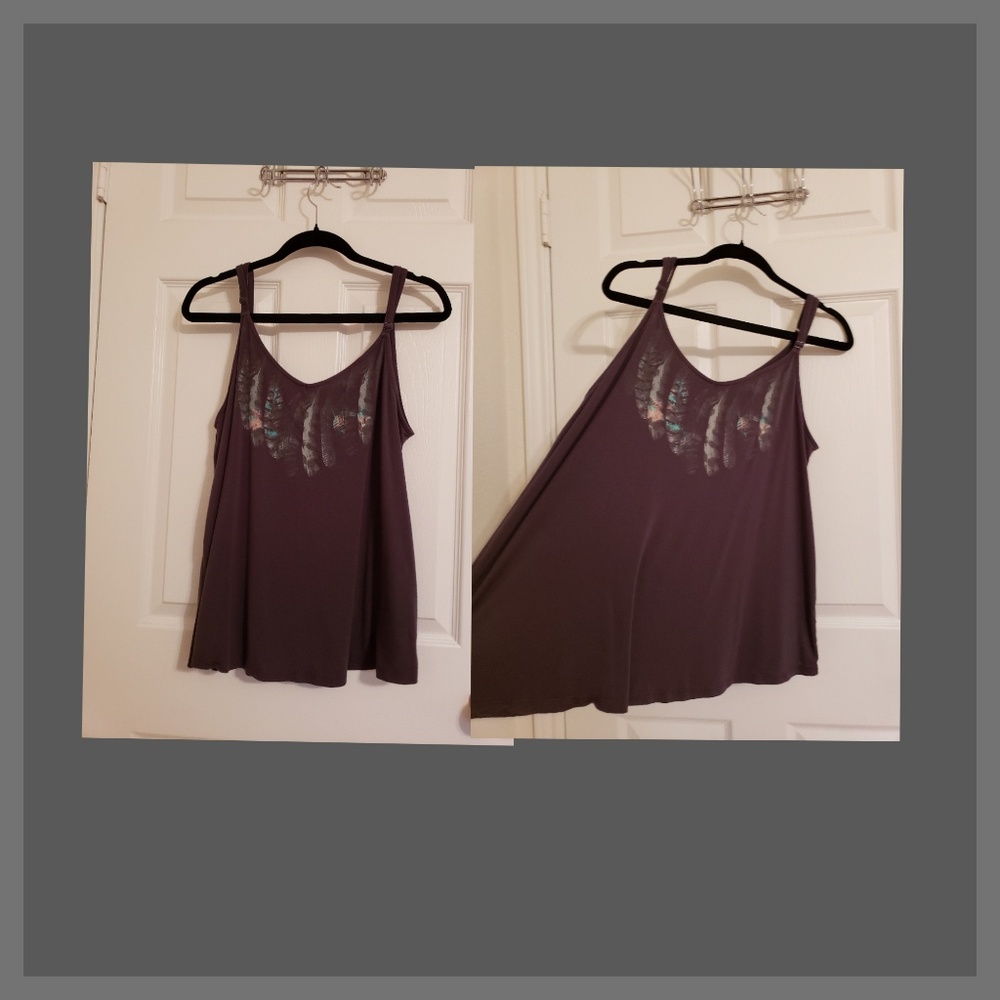 Torrid Feather Print Gray Swing Tank Top - Picture 2 of 8